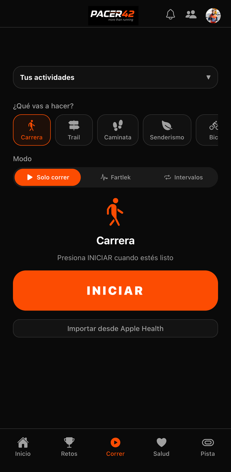 captura · pantalla de correr